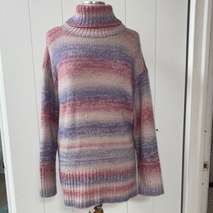 Style & Co. Pink and Purple Striped Turtleneck Sweater
